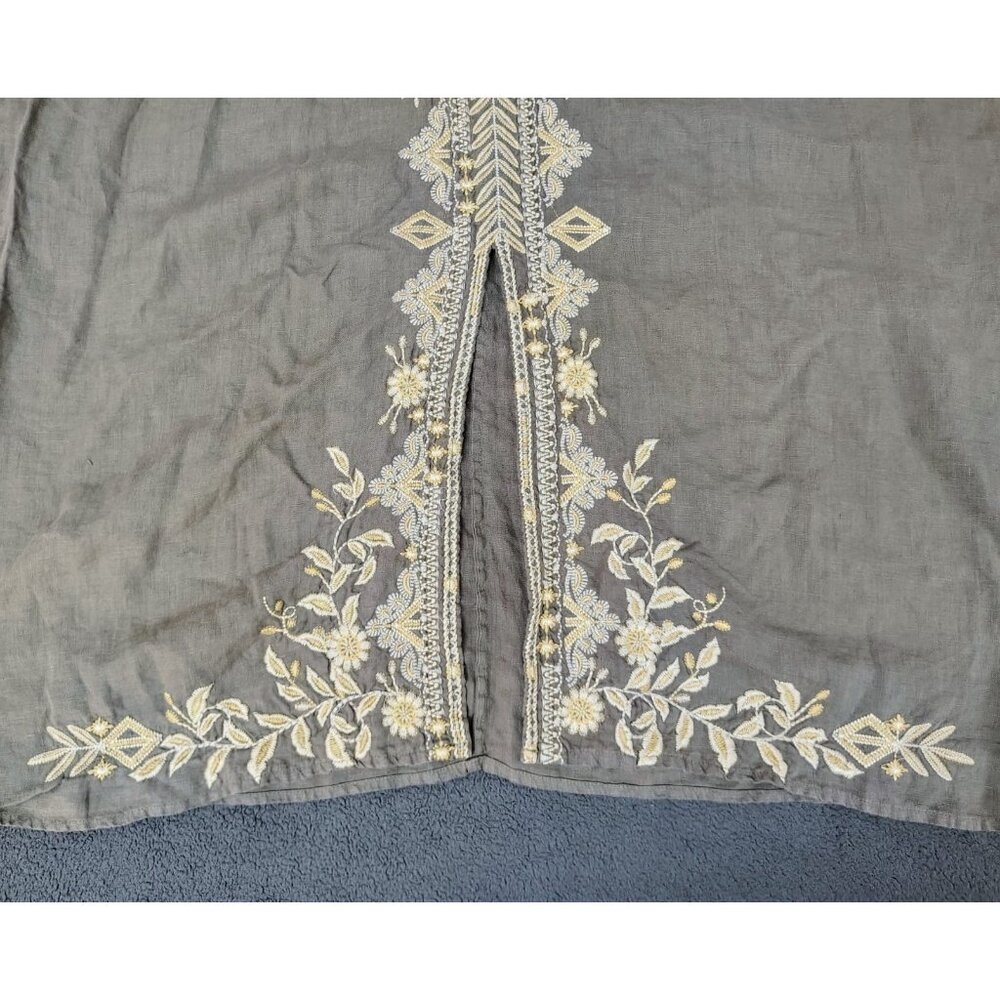 Johnny Was Kemi Embroidered Midi Linen Tank Dress Sz (XL) Taupe Coastal Neutral - Picture 9 of 9